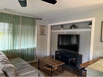 TV sharp, coffee table, couch