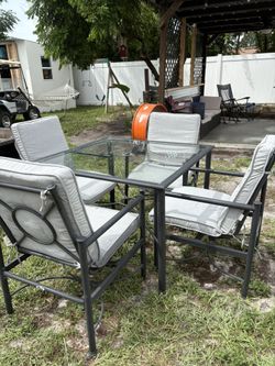 Outdoor Glass Table With 4 Chairs