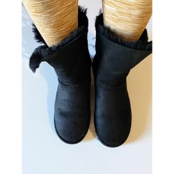 Preloved Black Bling Button Ugg Boots Size 7 