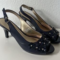  8.5 KAREN SCOTT BRONAA HIGH HEELS FASHION WOMEN SHOES Navy Blue Party Floral