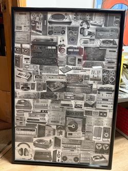 Original one of a kind stereo hifi black & white collage framed artwork