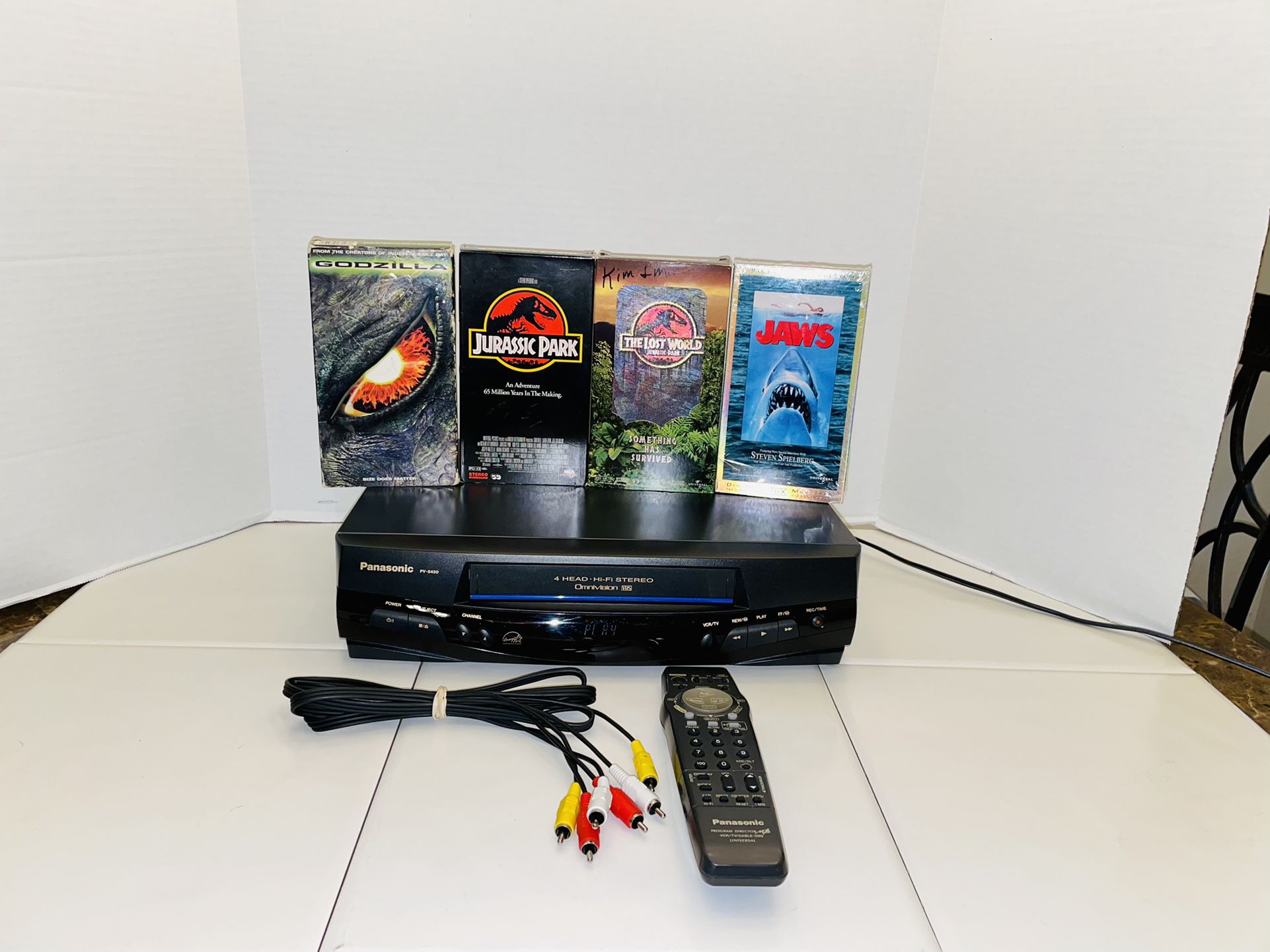 Panasonic PV-8450 Omnivision 4-Head HI-FI Stereo VCR VHS Player Recorder Bundle With Remote & VHS Movies
