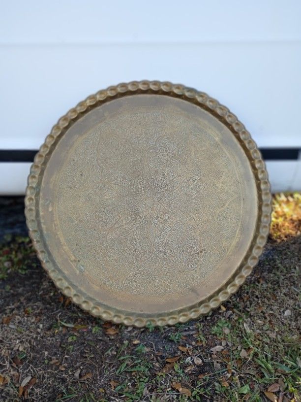 HUGE 40" Brass Tray - India - Antique 