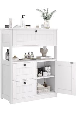 Bathroom Cabinet, Modern Bathroom Floor Storage Cabinet Organizer with 1 Door and 3 Drawers, Freestanding Cupboard for Kitchen/Living Room Use brand n