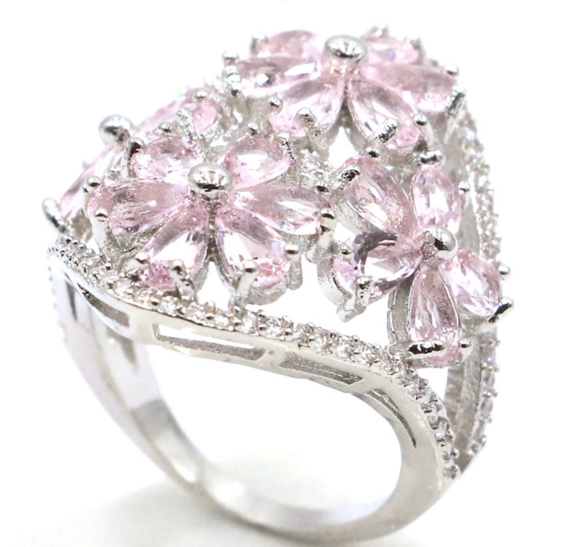 Sterling Silver.925 Kunzite And CZ Ring