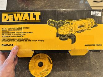 DEWALT 4-1/2” Paddle Switch Angle Grinder (DWE402) + Masonry Grinding Disc — Like New