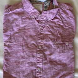 Men’s Denim And Flower, Pink Button Up Short Sleeve Shirt, Size Xl