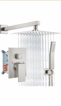 Aolemi Shower Faucet Set with Handheld Brushed Nickel 8 Inch Head Pressure Balance Shower Valve and Trim Kit, SUS304 Rain Head and Handle System, All 