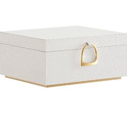 2-Layer Jewelry Box, Jewelry Organizer with Handle, Removable Jewelry Tray, Jewelry Storage, Floating Effect, 8.1 x 9.4 x 4.3 Inches, Gift Idea, White