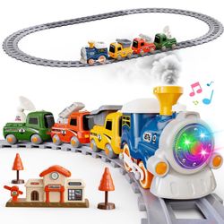 Hot Bee Train Set For Toddlers With Steam - Light Up & Sound Choo Choo Train, Electric Train Set