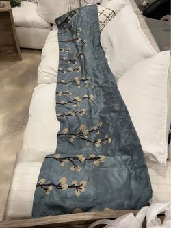 83"x19" Elegant Blue Floral/Trees/Plants Embroidered Bed Runner/Window Valence