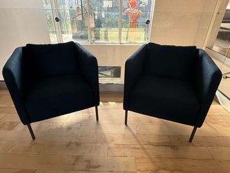 Pair of Navy Blue Upholstered Club Chairs