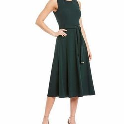 Calvin Klein Calvin Klein NWT Sleeveless Belted Fit & Flare Midi Dress in Malachite Green | Sz: 4 |