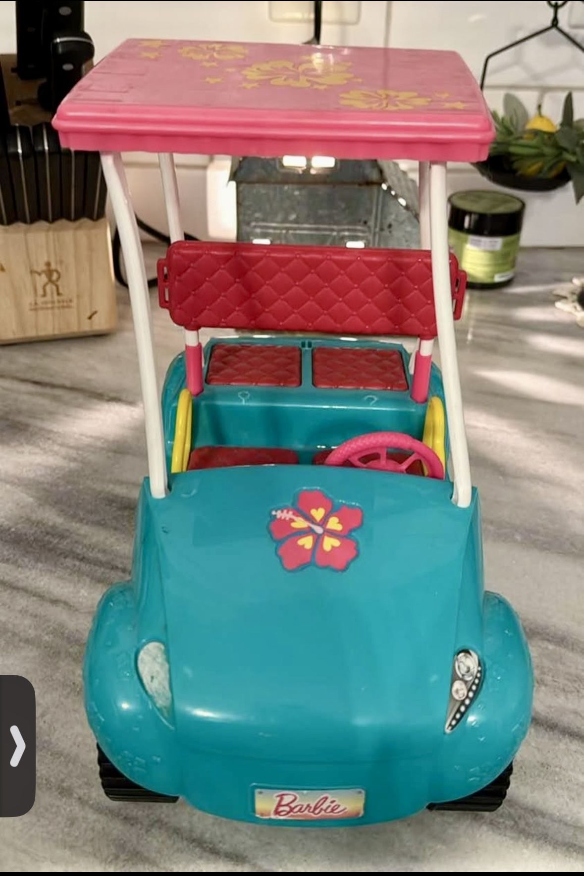 Barbie 2011 Sisters Golf Cart Turquoise Pink Flowers Doll Car