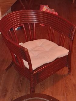 Red Rattan Barrel Chair with Cushion