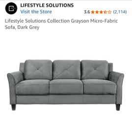 Lifestyle Solutions Collection Grayson Micro-Fabric Sofa, Dark Grey
