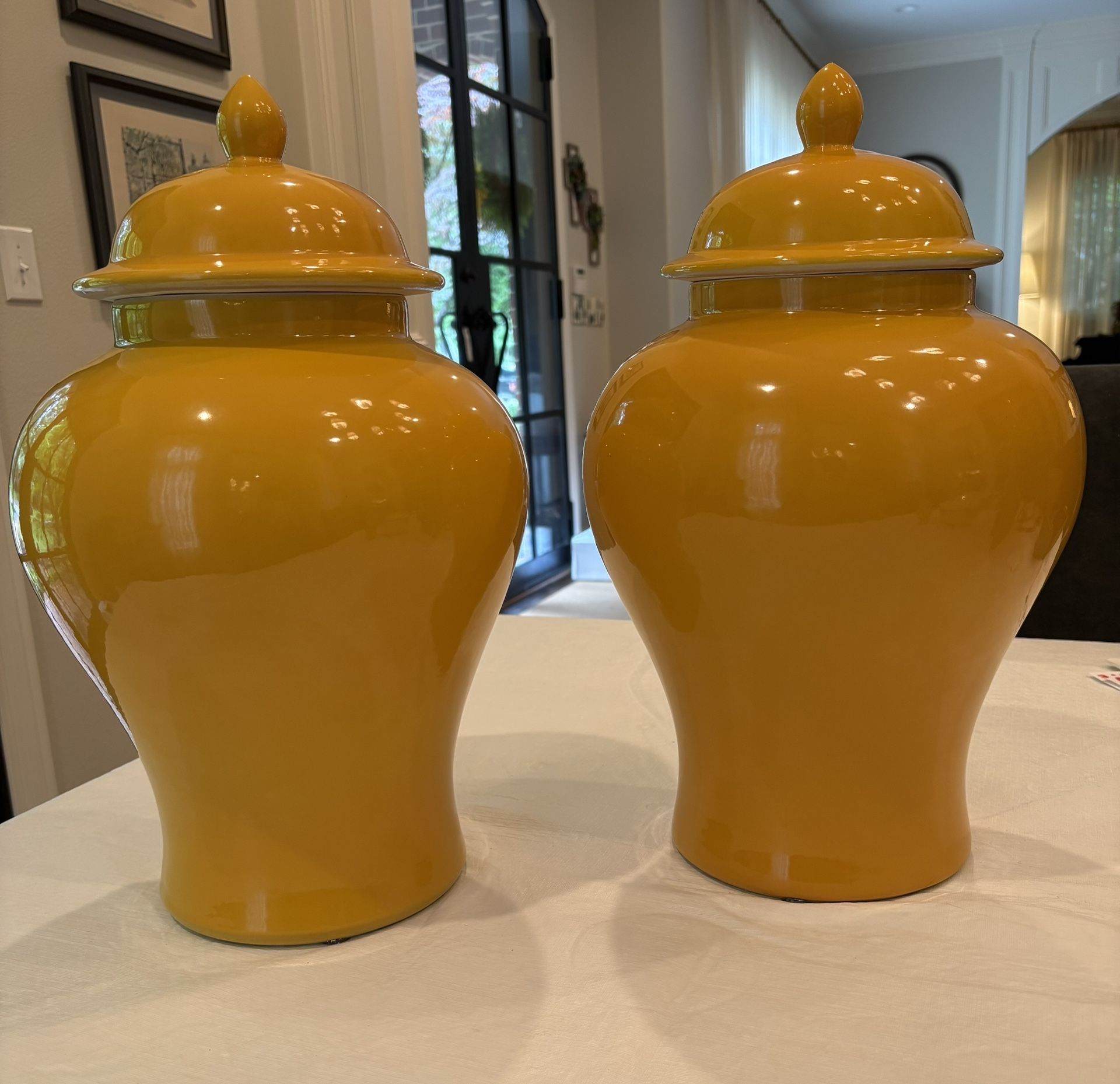 Pair Of Imperial Yellow Ginger Jars