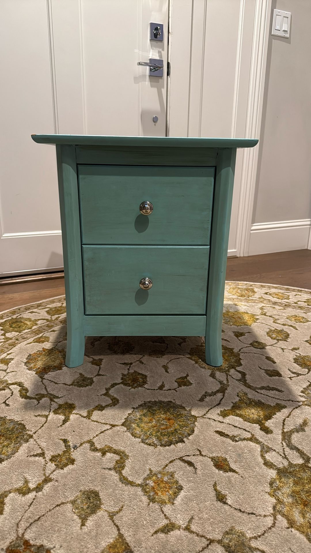 Solid Wood Sea Blue Chalk Painted Nightstand