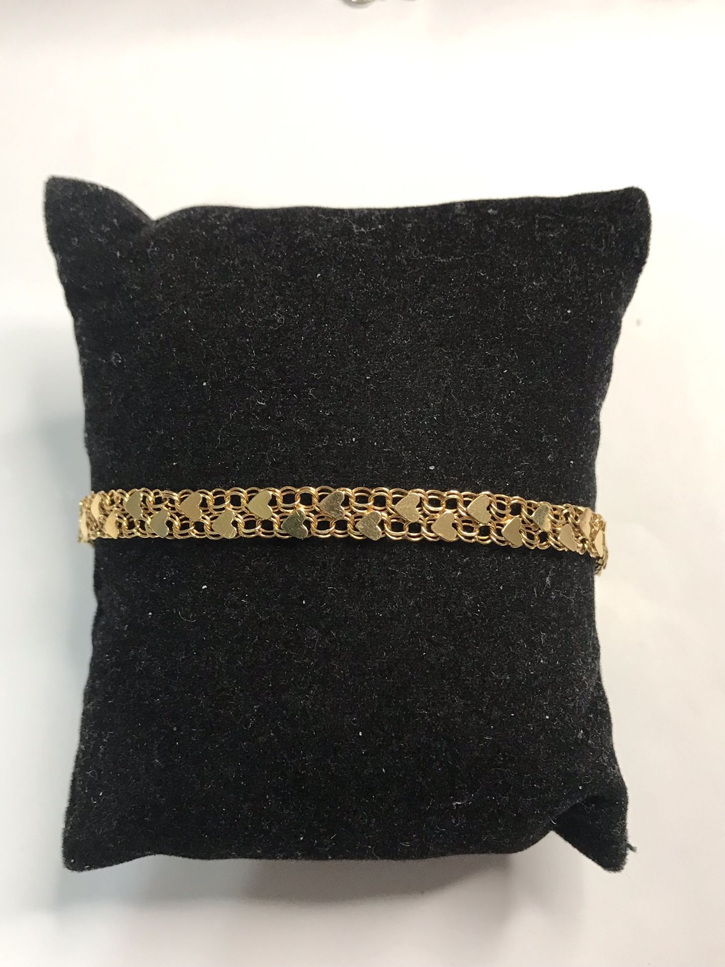 14k 14kt Yellow Gold Heart Ladies Bracelet Size 6.5