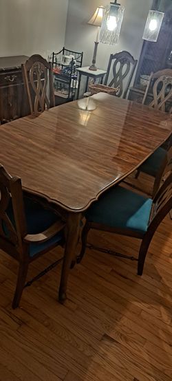 Vintage Wood Dining Table with 8 Chairs