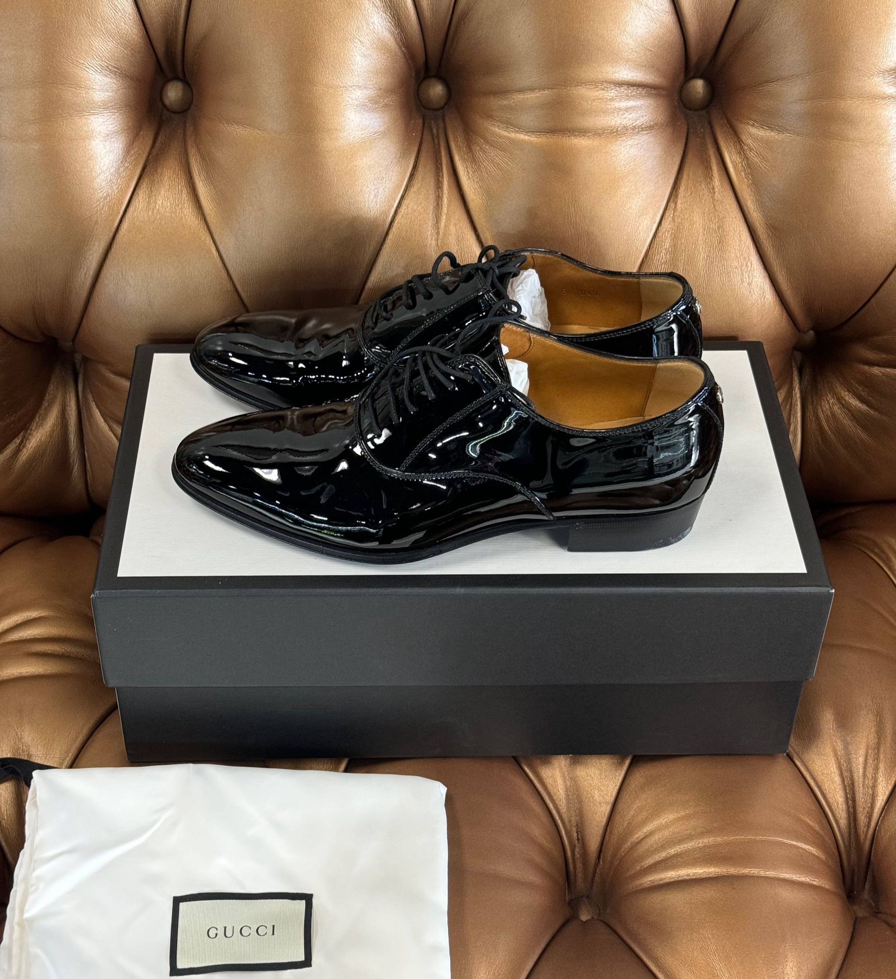 Gucci Worsh Patent Leather Derby Dress Black Made in Italy Shoes Oxfords SZ 6.00 The Martin Wholecut - Black Patent – Paul Evans main image 3