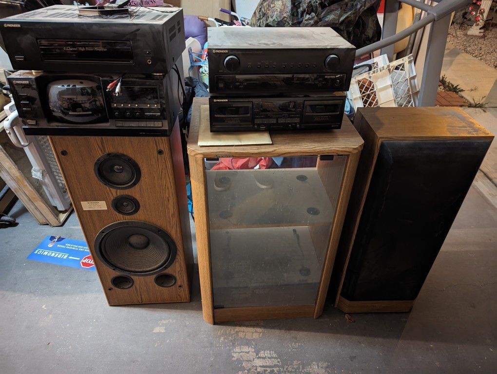 Vintage 90s Pioneer Home Theater Sound System!  Comes With The  4 Audio Components, 2 Speakers And The Cabinet To Hold Everything!