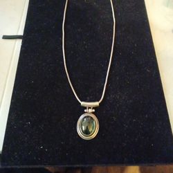 Sterling Silver Necklace with Sterling Silver Labradorite Stone Charm 