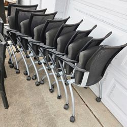 TEN fold up Nesting office chairs Rolling extra seating