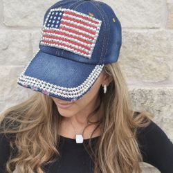 NWT Bling American Flag baseball Cap Hat 