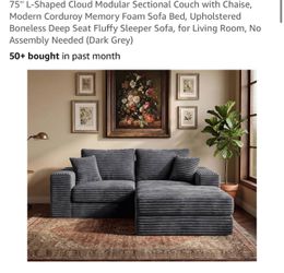 L-Shaped Corduroy Sectional Sofa with Chaise
