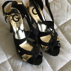 Guess Brand Platform Heels Black And Gold Size 7 1/2