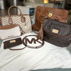 Michael Kors Brown And Creme Hand Bag Bundle.  5 For One Low Price!  Includes Dust bag 