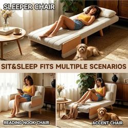 Folding Sofa Bed, Convertible Sleeper Chair with Adjustable Backrest 35.4" Mid-Century Sleeper for small spaces and livingroom, Foldable metal mechani
