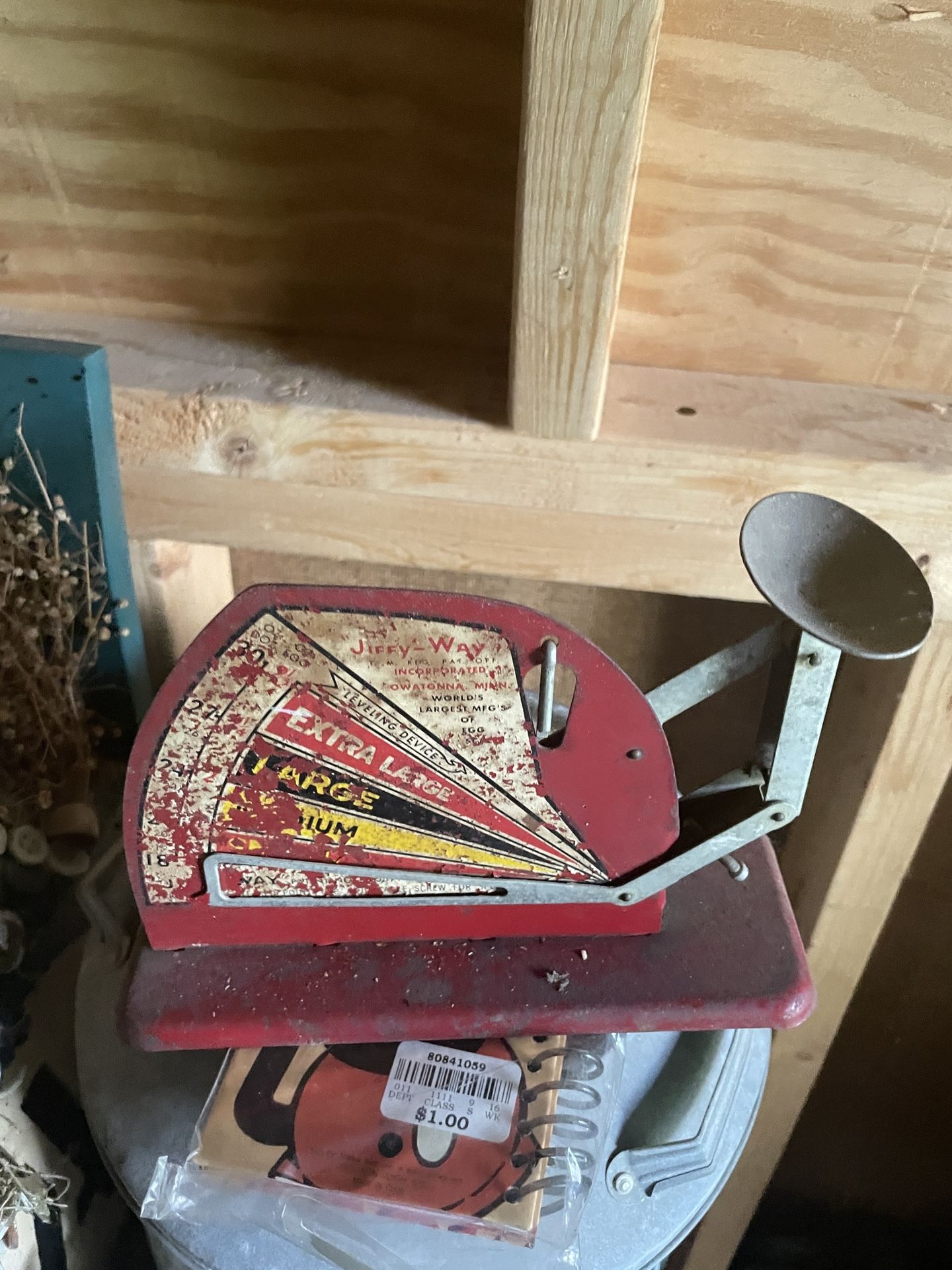 Brower Mfg. Co. JIFFY WAY, Quincy, IL, Rustic Vintage Tin Poultry Egg Scale