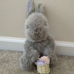 Gray Bunny With Basket 9" Stuffed Animal 