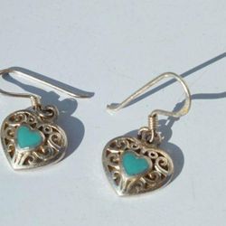 Blue Heart And Swirl Design Sterling Silver Dangle Love Earrings