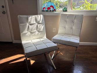 Noble House Harper Modern Bonded Faux Leather Dining Chairs, Set of 4, Silver, White