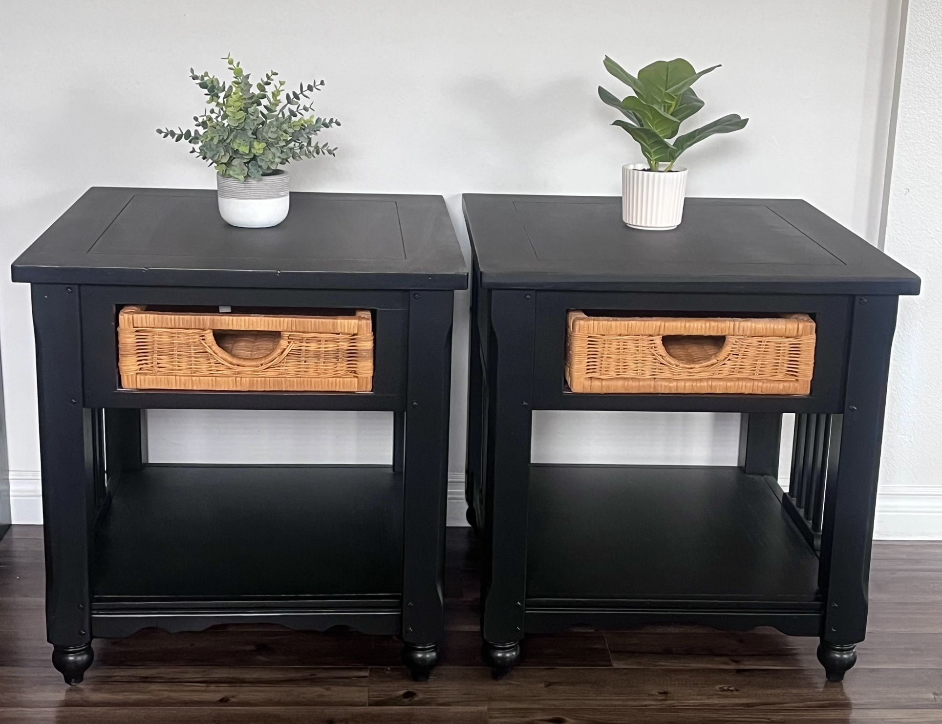 Refinished Wicker Basket End Tables