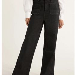 Free Assembly black Patch Pocket Wide Leg Jeans, 32” Inseam, Size 6.   (AI)