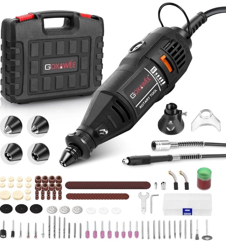 GOXAWEE Rotary Tool Kit with MultiPro Keyless Chuck and Flex Shaft -140pcs Accessories