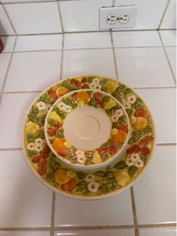 Vintage Metlox Vernon Ware Della Robbia Plates Set – 7 Piece Fruit Basket Pattern