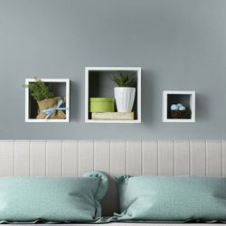 Floating Square Cube Shelves, for Bedroom, Living Room, Bathroom, Kitchen, Nursery, Set of 3


