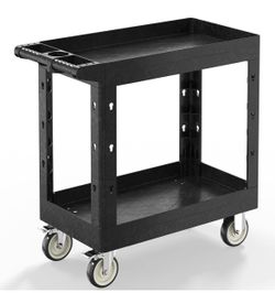 New -Plastic Utility Cart on Wheels, 34 x 17 Inch Rolling Service Cart-Black