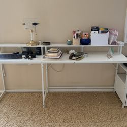 White Desk With Side Cabinet 