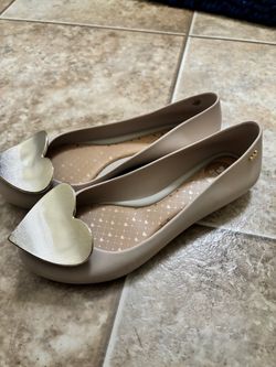 Nude Jelly Ballet Flats with Gold Heart Detail