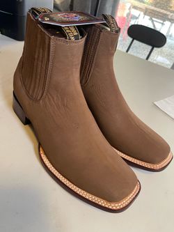 Size 10 Cowboy Boots Nobuck Res Square Toe Taupe Color
