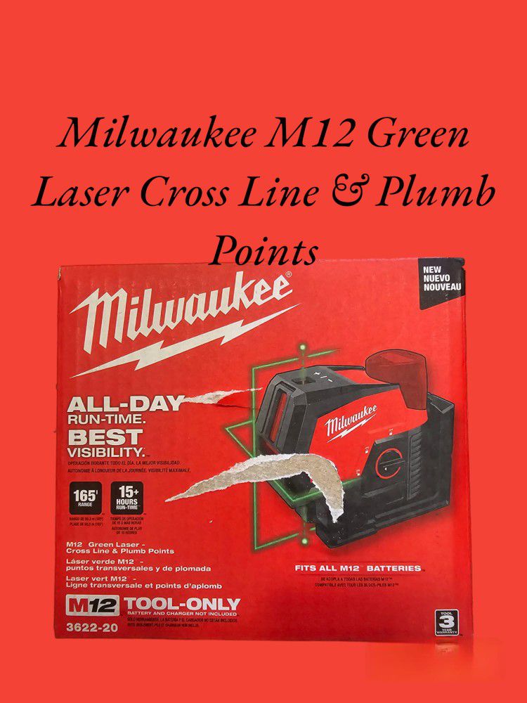 Milwaukee M12 Green Laser Cross Line & Plumb  Points (Tool Only) 