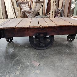 Antique factory cart. Lime berry vintage railroad 