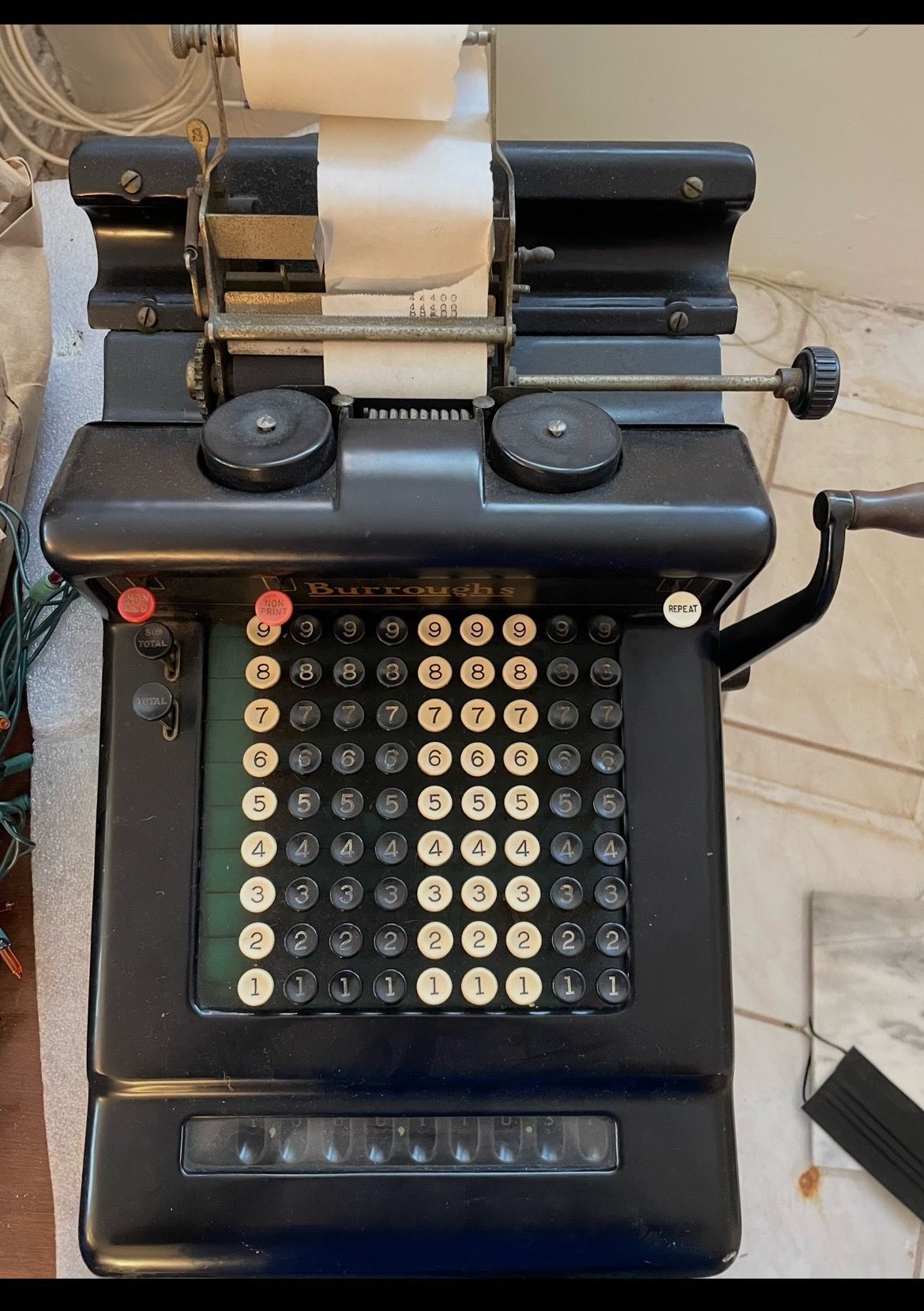 Vintage Antique Burroughs Hand Crank Adding Machine