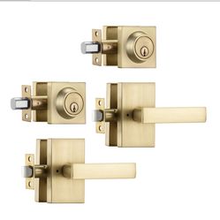 2 Pack Satin Brass Exterior Door Lock Set, Front Door Handle With Deadbolt, Heavy Duty Entry Door Handleset